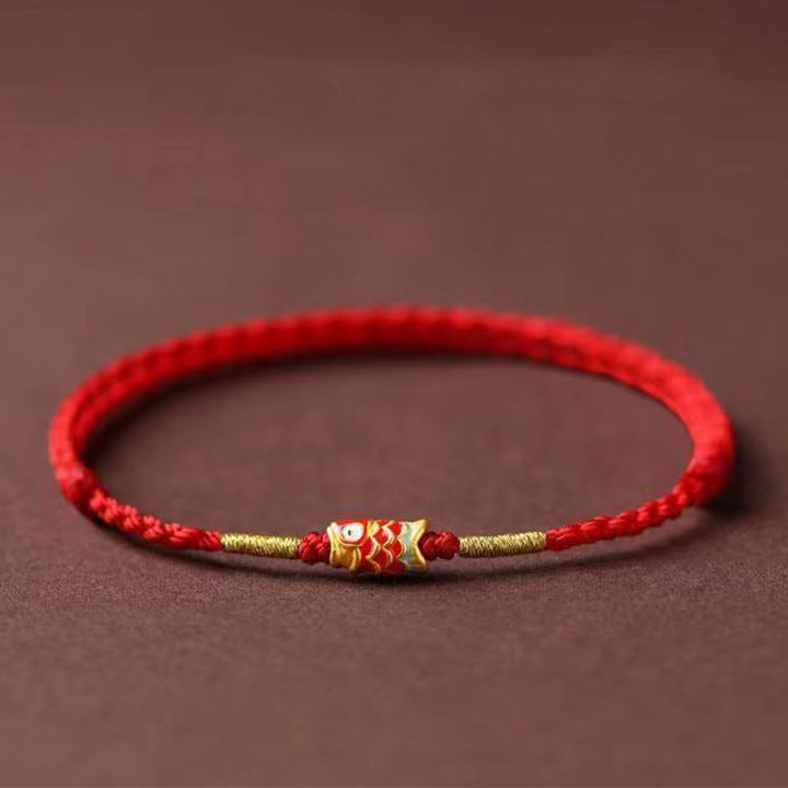 Buddha Stones Koi Fish Handmade Braided Red String Bracelet - Red String & Koi Fish - image 0