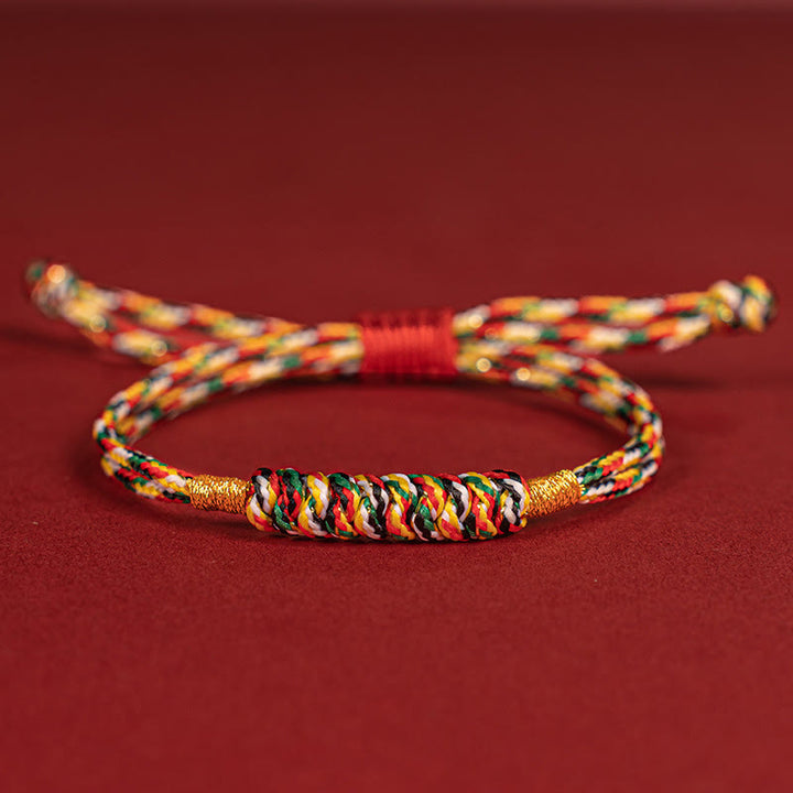 Buddha Stones Handmade Braided Red String Happy Knot Flat Knot Colorful Rope Bracelet - Colored Rope - 16-17cm - image 10