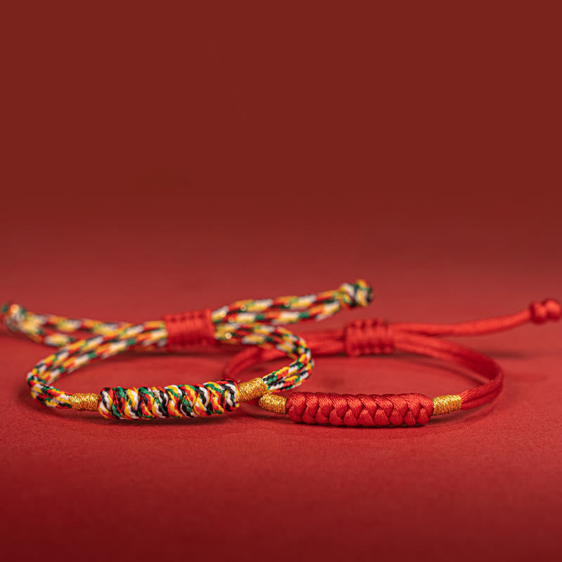 Buddha Stones Handmade Braided Red String Happy Knot Flat Knot Colorful Rope Bracelet - image 13