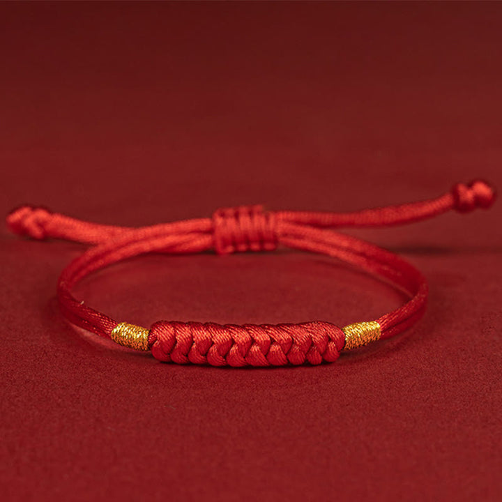 Buddha Stones Handmade Braided Red String Happy Knot Flat Knot Colorful Rope Bracelet - Red Rope - 16-17cm - image 0
