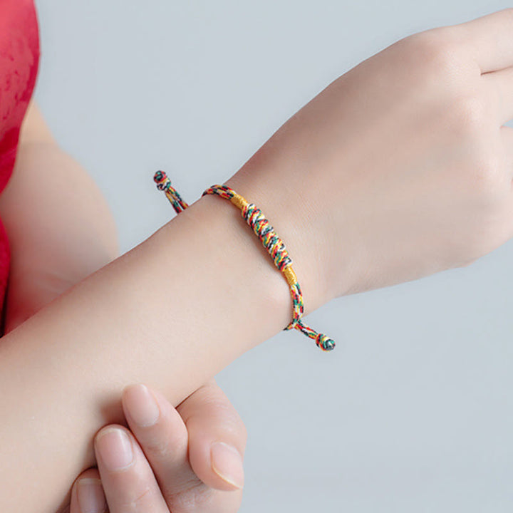 Buddha Stones Handmade Braided Red String Happy Knot Flat Knot Colorful Rope Bracelet - image 12