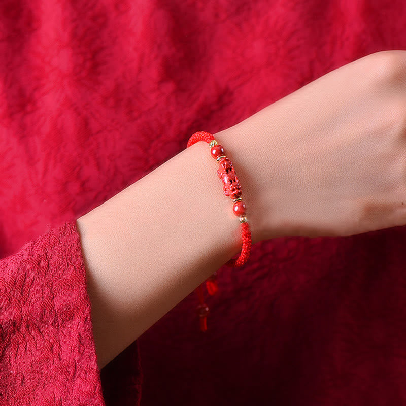 Buddha Stones Handcrafted Pixiu Cinnabar Ruyi Stick Wealth Luck Braided Bracelet - image 2