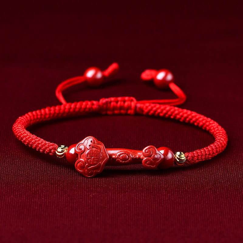 Buddha Stones Handcrafted Pixiu Cinnabar Ruyi Stick Wealth Luck Braided Bracelet - Cinnabar Ruyi Stick(Wrist Circumference: 14-19cm) - image 7