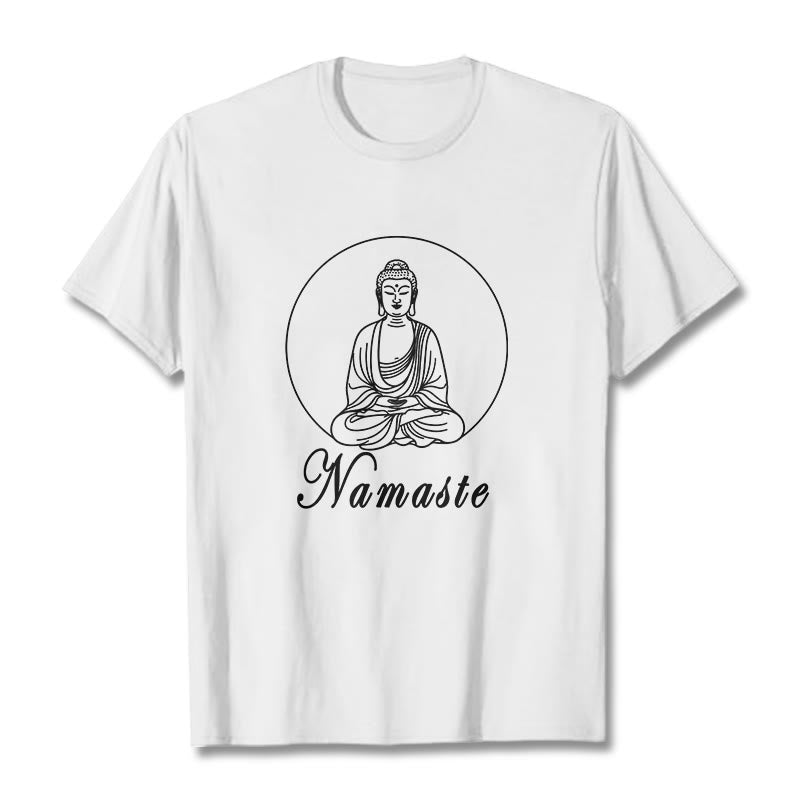 Buddha Stones NAMASTE Buddha Meditating Tee T-shirt - White - 2XL - image 5