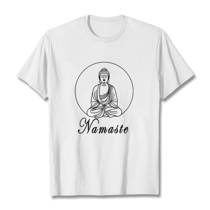 Buddha Stones NAMASTE Buddha Meditating Tee T-shirt - White - 2XL - image 5