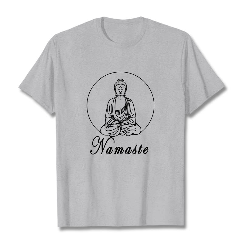 Buddha Stones NAMASTE Buddha Meditating Tee T-shirt - LightGrey - 2XL - image 19