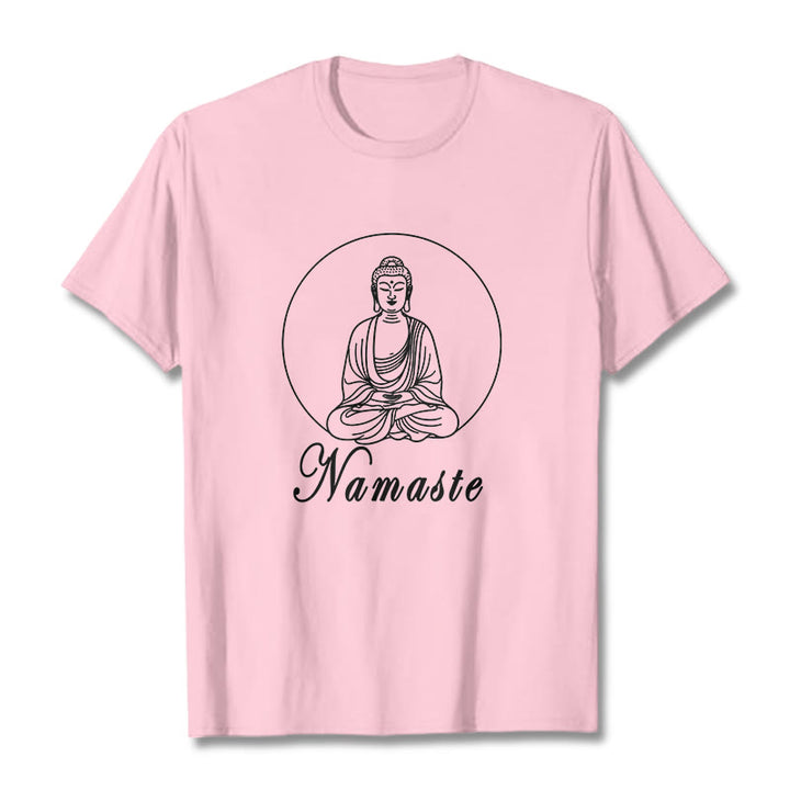 Buddha Stones NAMASTE Buddha Meditating Tee T-shirt - LightPink - 2XL - image 12