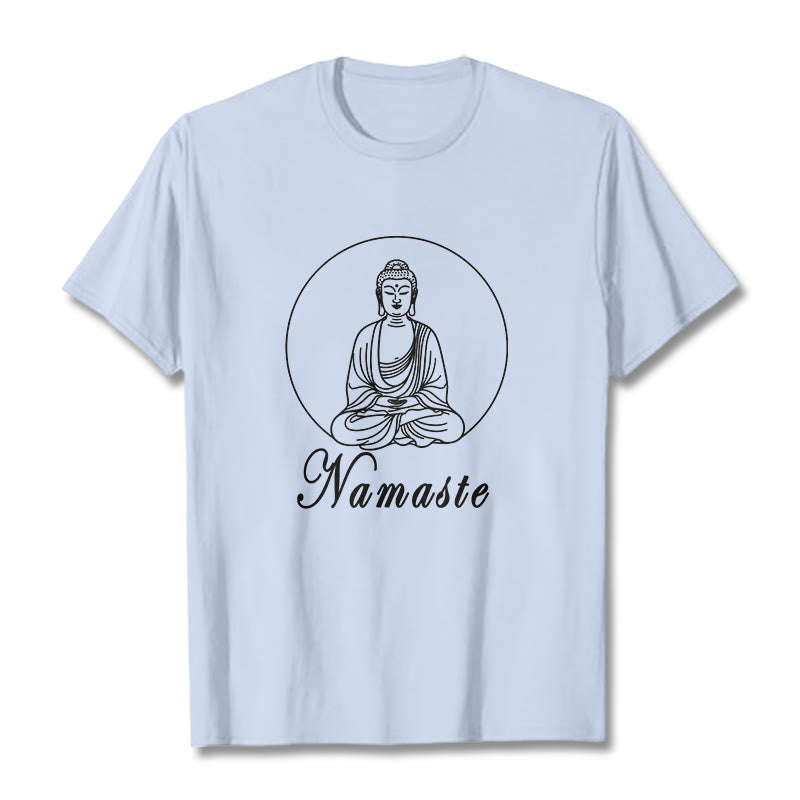 Buddha Stones NAMASTE Buddha Meditating Tee T-shirt - LightCyan - 2XL - image 18
