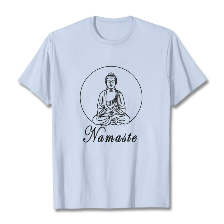 Buddha Stones NAMASTE Buddha Meditating Tee T-shirt - LightCyan - 2XL - image 18