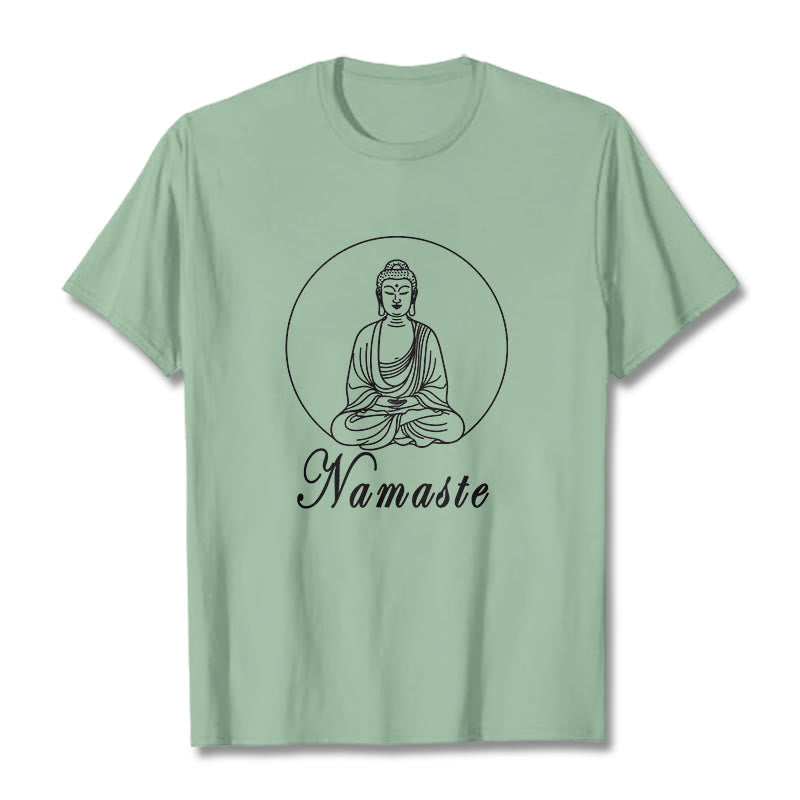 Buddha Stones NAMASTE Buddha Meditating Tee T-shirt - PaleGreen - 2XL - image 14