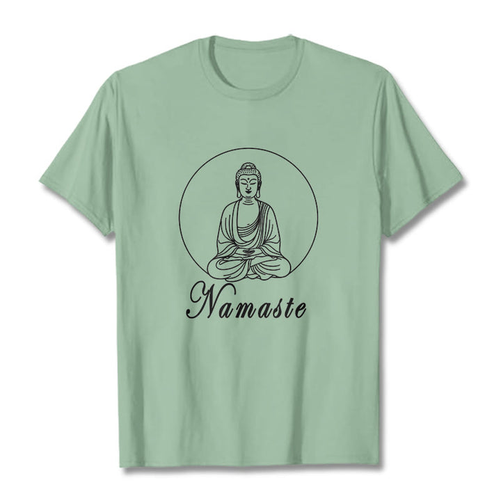 Buddha Stones NAMASTE Buddha Meditating Tee T-shirt - PaleGreen - 2XL - image 14
