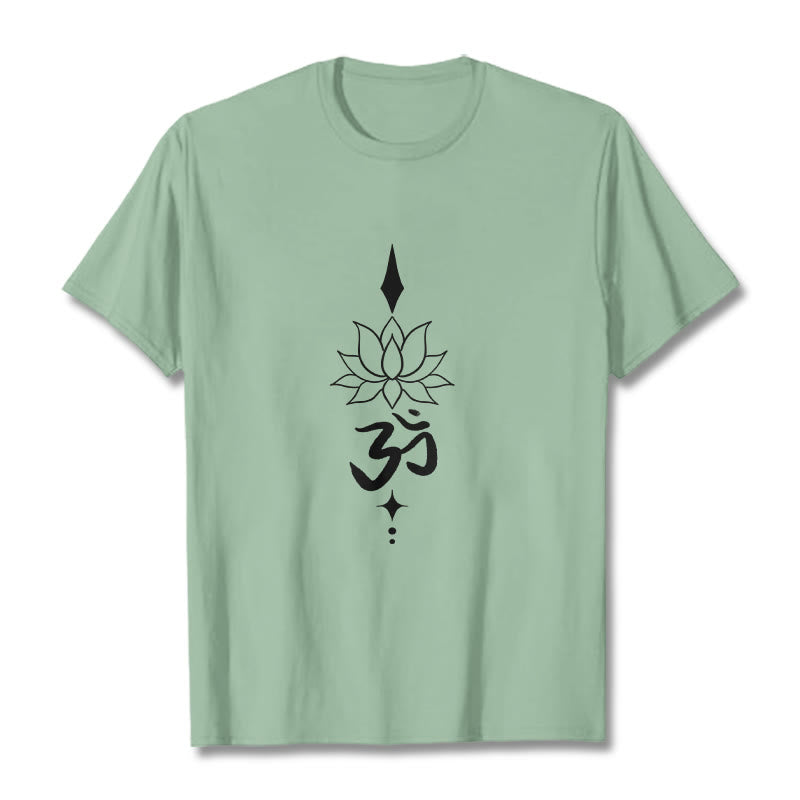 Buddha Stones Om Symbol Lotus Tee T-shirt - PaleGreen - 2XL - image 18
