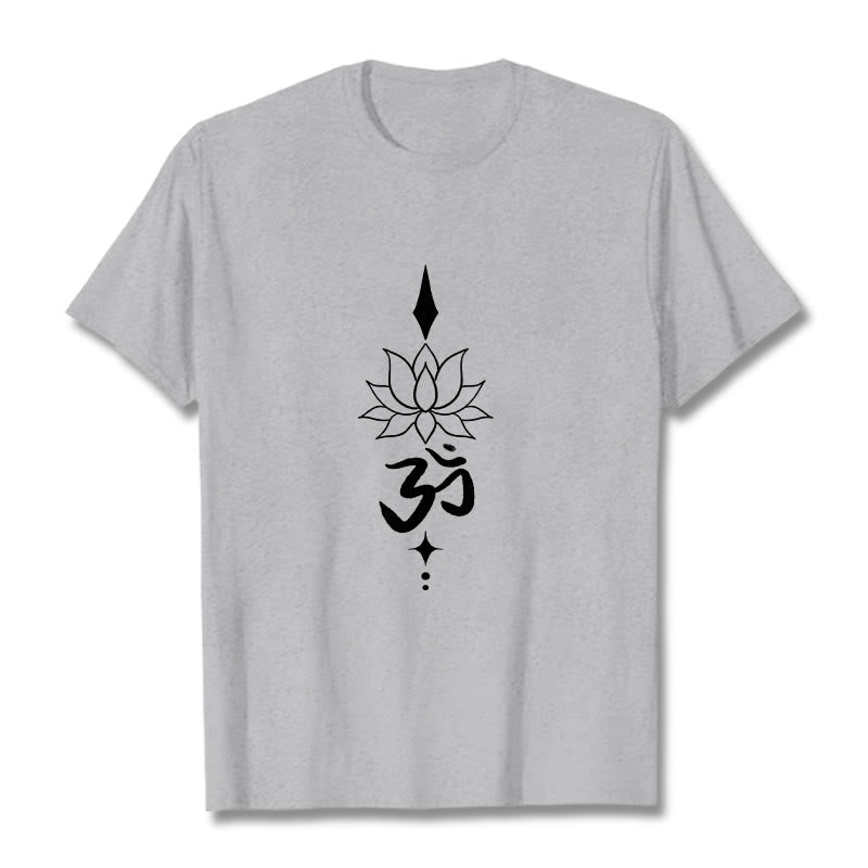 Buddha Stones Om Symbol Lotus Tee T-shirt - LightGrey - 2XL - image 10