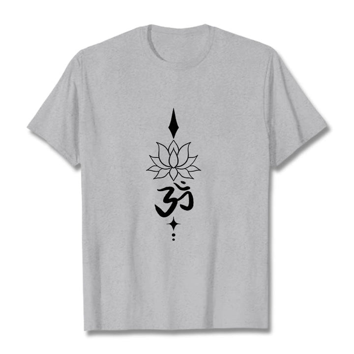 Buddha Stones Om Symbol Lotus Tee T-shirt - LightGrey - 2XL - image 10
