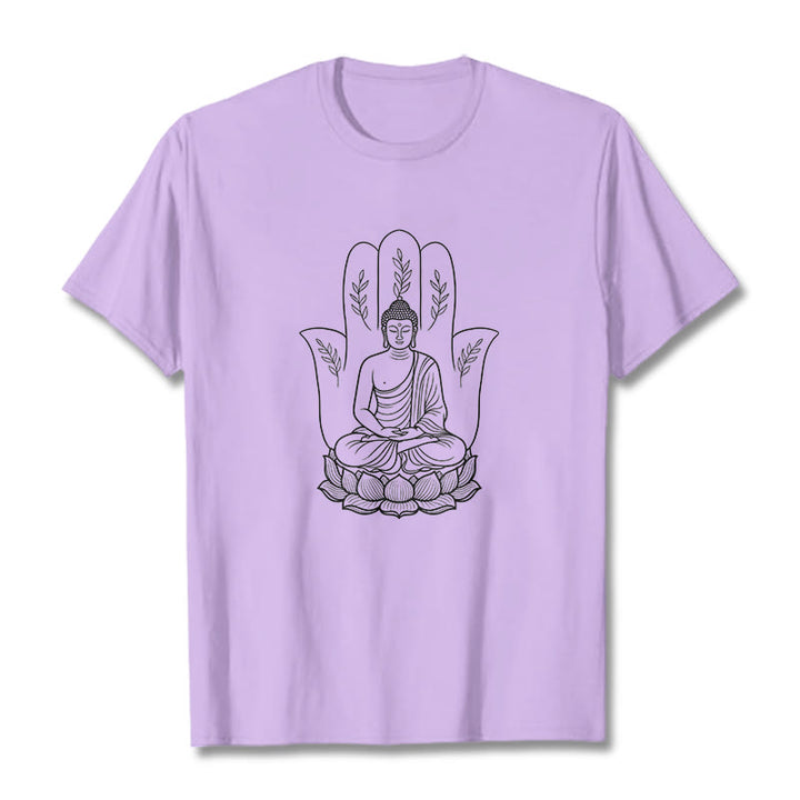 Buddha Stones Meditating Buddha Seated Hand Leaves Lotus Base Tee T-shirt - Plum - 2XL - image 16