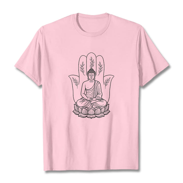 Buddha Stones Meditating Buddha Seated Hand Leaves Lotus Base Tee T-shirt - LightPink - 2XL - image 12