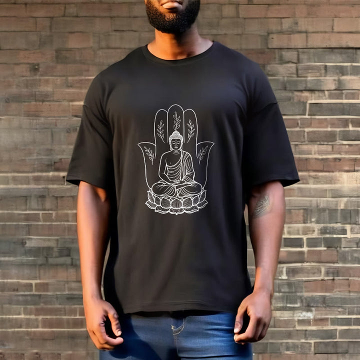Buddha Stones Meditating Buddha Seated Hand Leaves Lotus Base Tee T-shirt - image 6