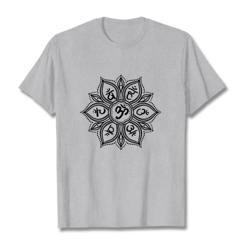 Buddha Stones Mandala Flower Om Mani Padme Hum Mantra Tee T-shirt - LightGrey - 2XL - image 19