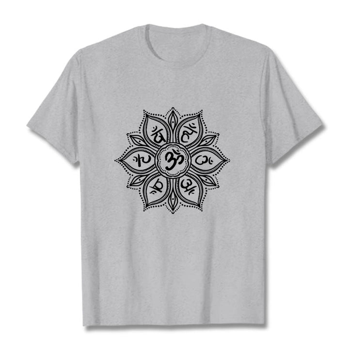 Buddha Stones Mandala Flower Om Mani Padme Hum Mantra Tee T-shirt - LightGrey - 2XL - image 19