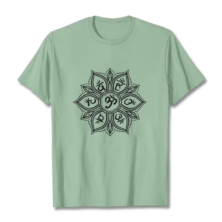 Buddha Stones Mandala Flower Om Mani Padme Hum Mantra Tee T-shirt - PaleGreen - 2XL - image 14