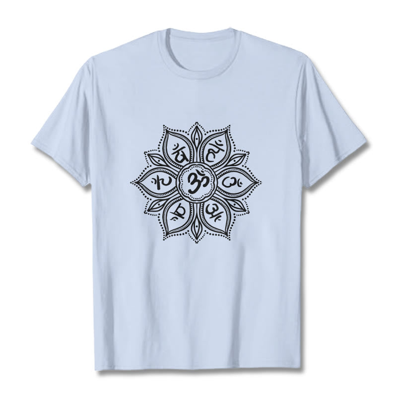 Buddha Stones Mandala Flower Om Mani Padme Hum Mantra Tee T-shirt - LightCyan - 2XL - image 18