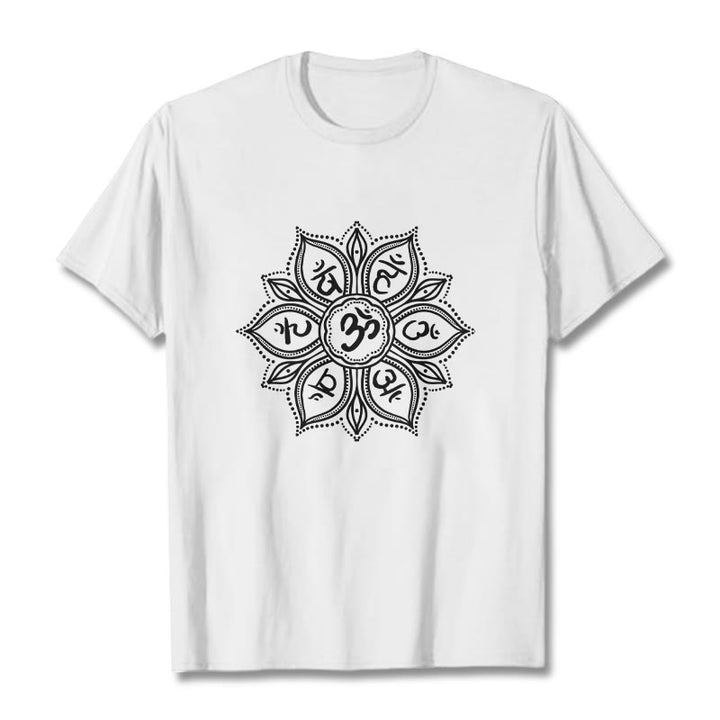 Buddha Stones Mandala Flower Om Mani Padme Hum Mantra Tee T-shirt - White - 2XL - image 7
