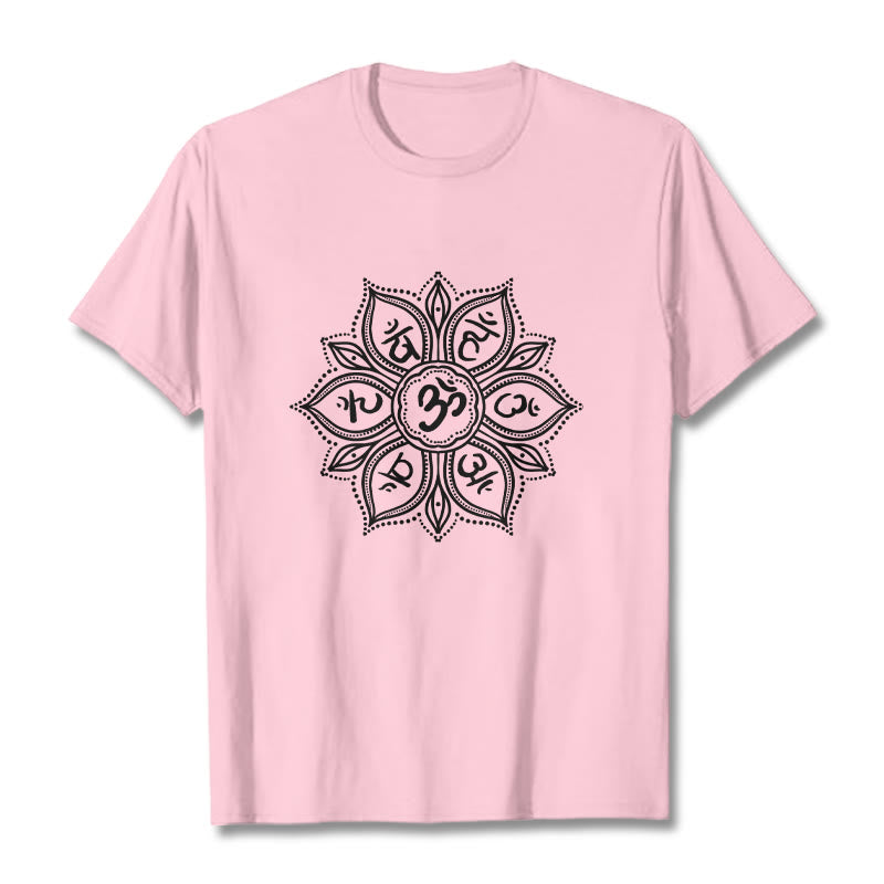 Buddha Stones Mandala Flower Om Mani Padme Hum Mantra Tee T-shirt - LightPink - 2XL - image 12