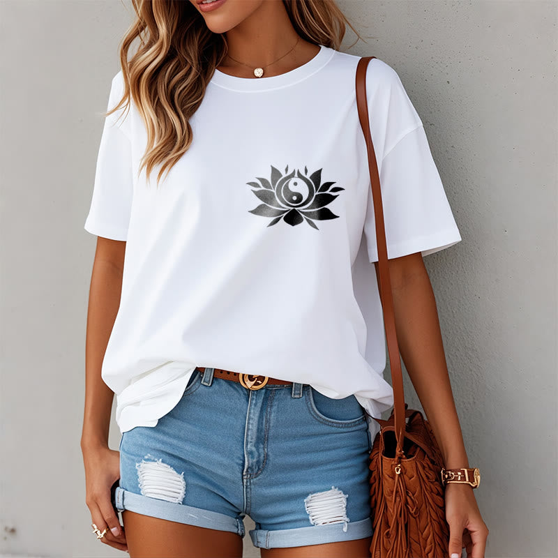 Buddha Stones Yin Yang Lotus Flower Design Tee T-shirt - image 9