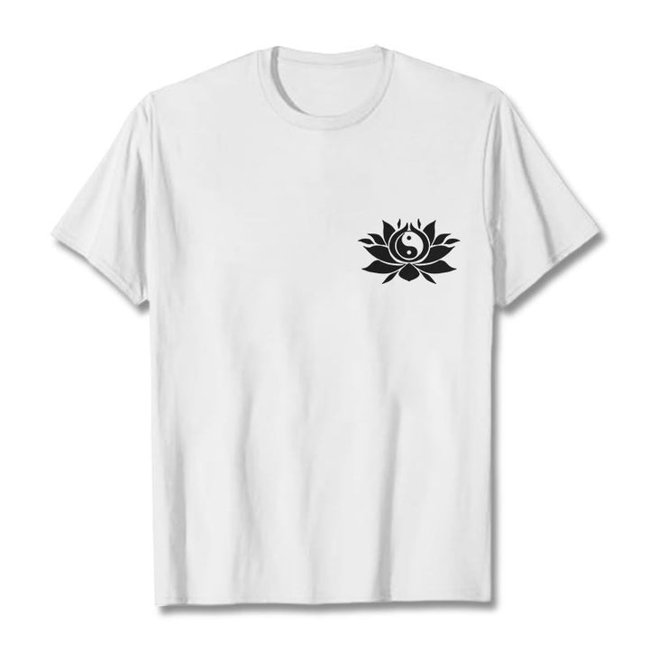 Buddha Stones Yin Yang Lotus Flower Design Tee T-shirt - White - 2XL - image 7