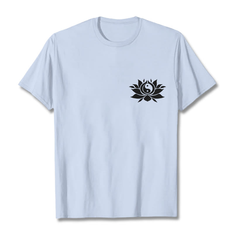 Buddha Stones Yin Yang Lotus Flower Design Tee T-shirt - LightCyan - 2XL - image 11