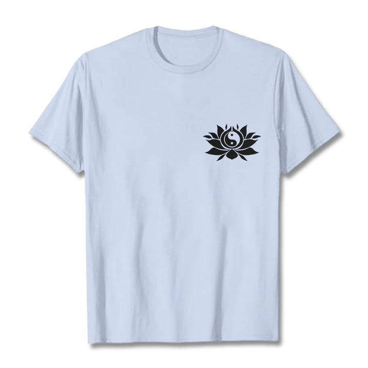 Buddha Stones Yin Yang Lotus Flower Design Tee T-shirt - LightCyan - 2XL - image 11