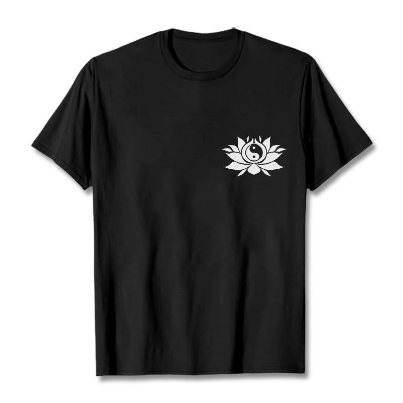 Buddha Stones Yin Yang Lotus Flower Design Tee T-shirt - Black - 2XL - image 0