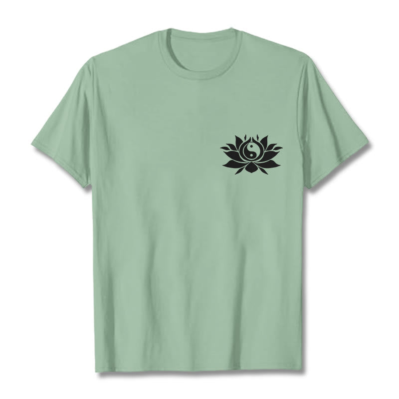 Buddha Stones Yin Yang Lotus Flower Design Tee T-shirt - PaleGreen - 2XL - image 14