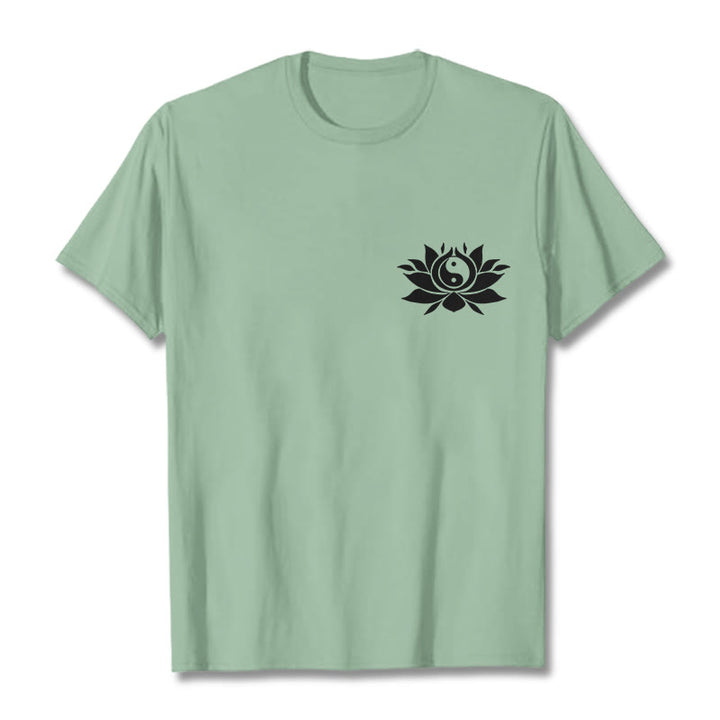 Buddha Stones Yin Yang Lotus Flower Design Tee T-shirt - PaleGreen - 2XL - image 14