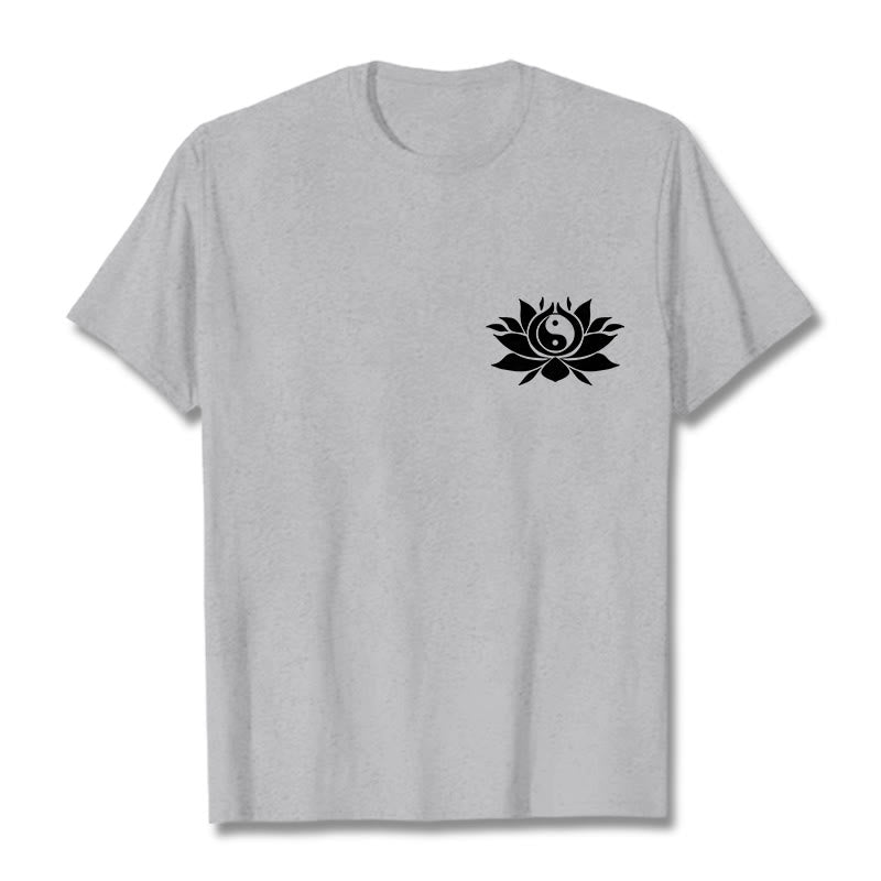 Buddha Stones Yin Yang Lotus Flower Design Tee T-shirt - LightGrey - 2XL - image 10