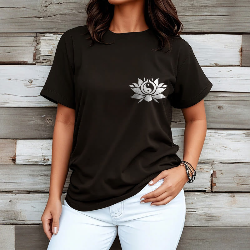 Buddha Stones Yin Yang Lotus Flower Design Tee T-shirt - image 3