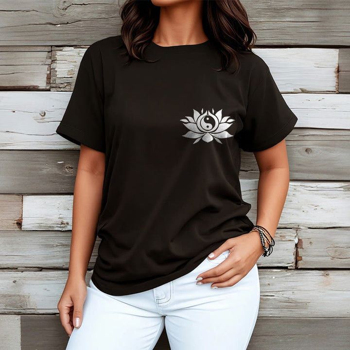 Buddha Stones Yin Yang Lotus Flower Design Tee T-shirt - image 3