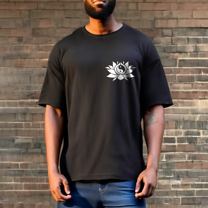 Buddha Stones Yin Yang Lotus Flower Design Tee T-shirt - image 2