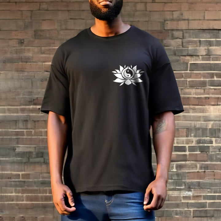 Buddha Stones Yin Yang Lotus Flower Design Tee T-shirt - image 2