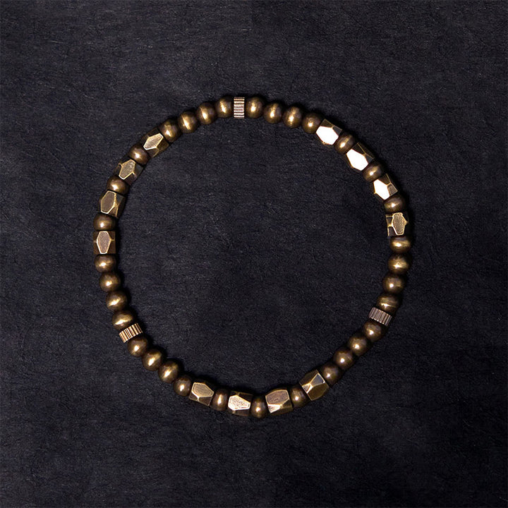 Buddha Stones Vintage Distressed Simple Design Copper Brass Beads Wealth Bracelet - image 1