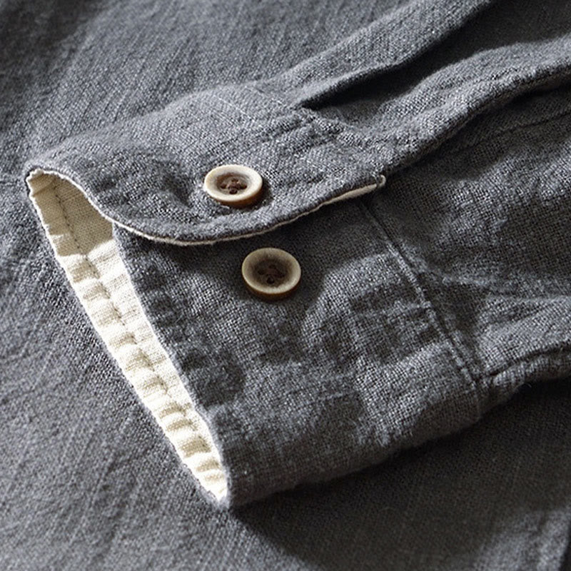 Buddha Stones Solid Color Men's Buttons Long Sleeve Cotton Linen Shirt With Pockets - image 20