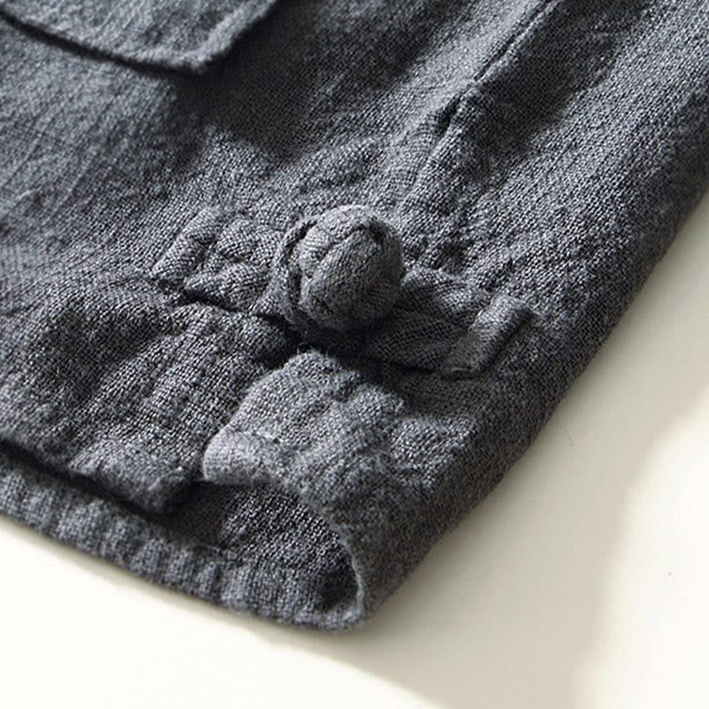 Buddha Stones Solid Color Men's Buttons Long Sleeve Cotton Linen Shirt With Pockets - image 21