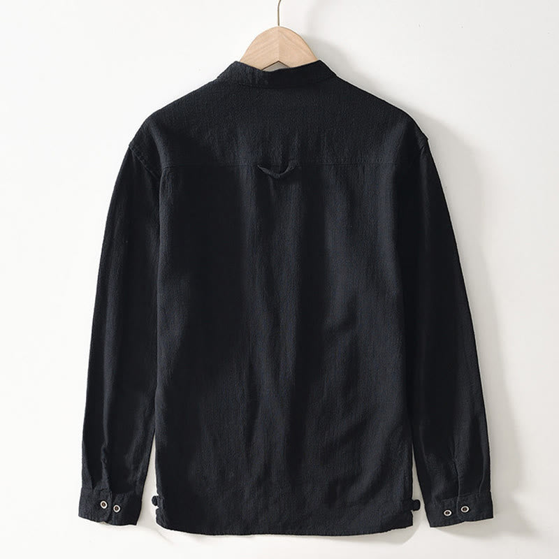Buddha Stones Solid Color Men's Buttons Long Sleeve Cotton Linen Shirt With Pockets - image 8