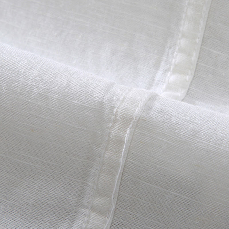 Buddha Stones Spring Pure Color Half Buttons Design Stand Collar Men's Short Sleeve Linen Shirt With Pocket - image 11