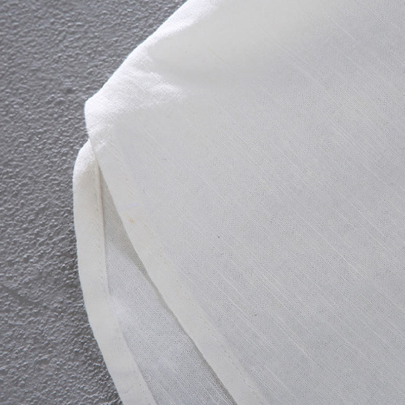 Buddha Stones Spring Pure Color Half Buttons Design Stand Collar Men's Short Sleeve Linen Shirt With Pocket - image 12