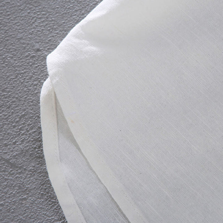 Buddha Stones Spring Pure Color Half Buttons Design Stand Collar Men's Short Sleeve Linen Shirt With Pocket - image 12