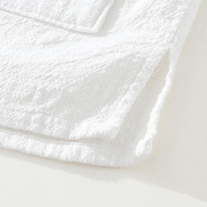 Buddha Stones Casual Buttons Design Stand Collar Men's Short Sleeve Cotton Linen Shirt With Pockets - image 11