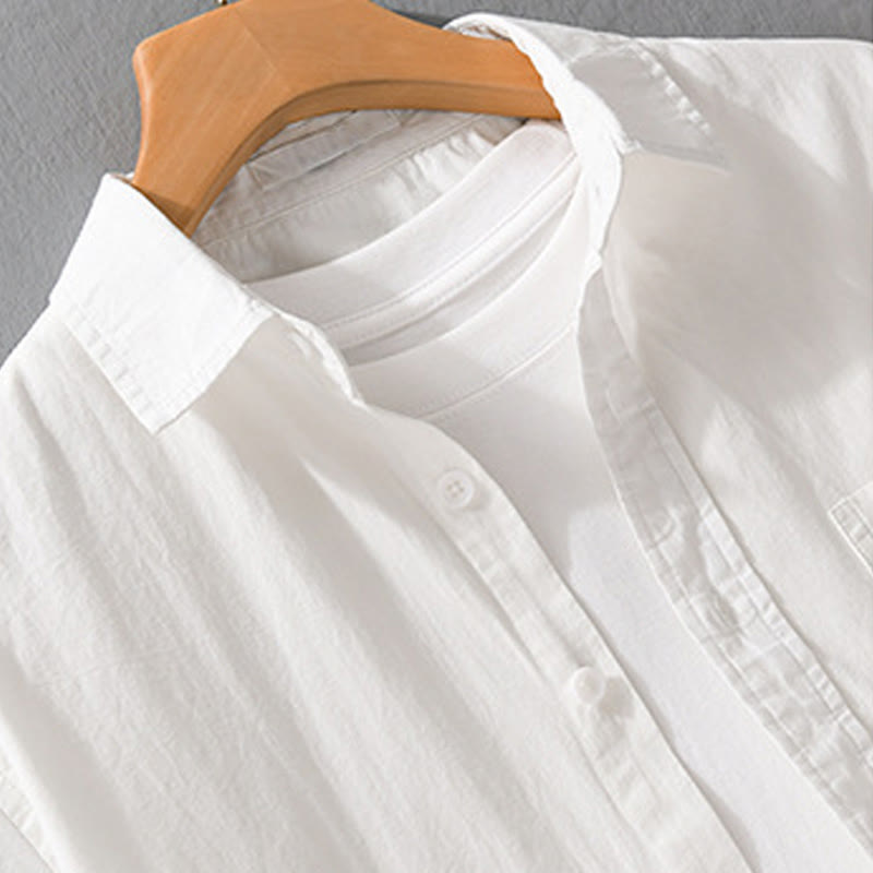 Buddha Stones Embroidery Match Flame Pattern Lapel Men's Short Sleeve Cotton Shirt With Pocket - image 2