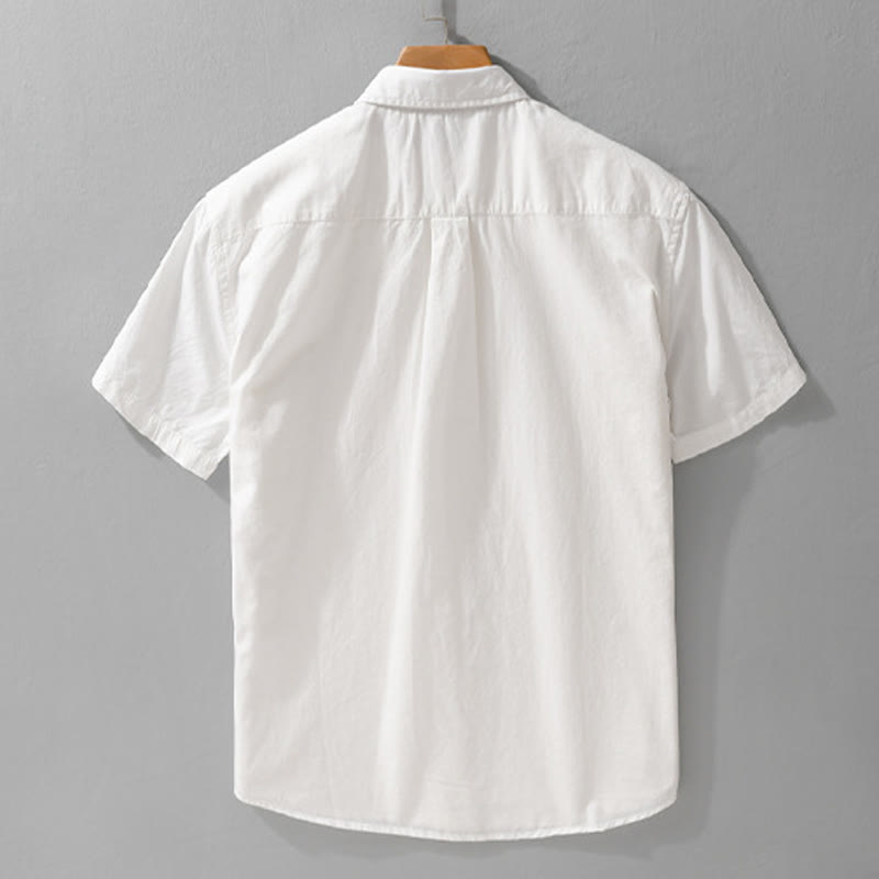 Buddha Stones Embroidery Match Flame Pattern Lapel Men's Short Sleeve Cotton Shirt With Pocket - image 1