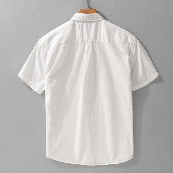 Buddha Stones Embroidery Match Flame Pattern Lapel Men's Short Sleeve Cotton Shirt With Pocket - image 1